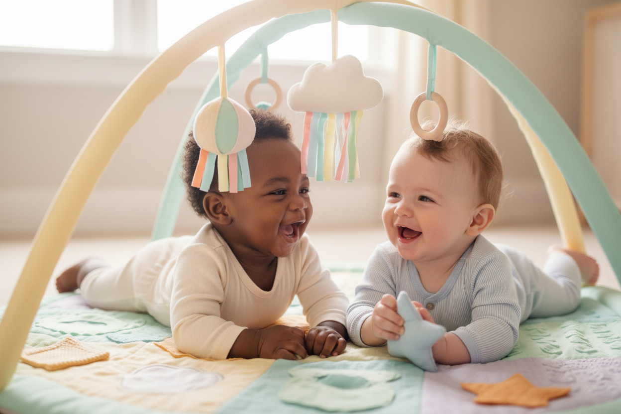 Bébés diversité sur tapis d'éveil